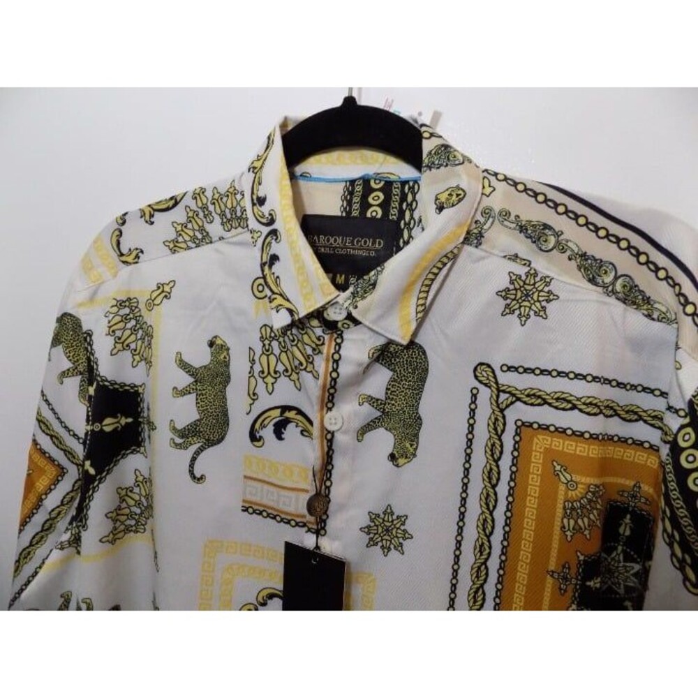NEW Baroque Gold Famous Italian Designer Style Baroque Men Shirt Size L
